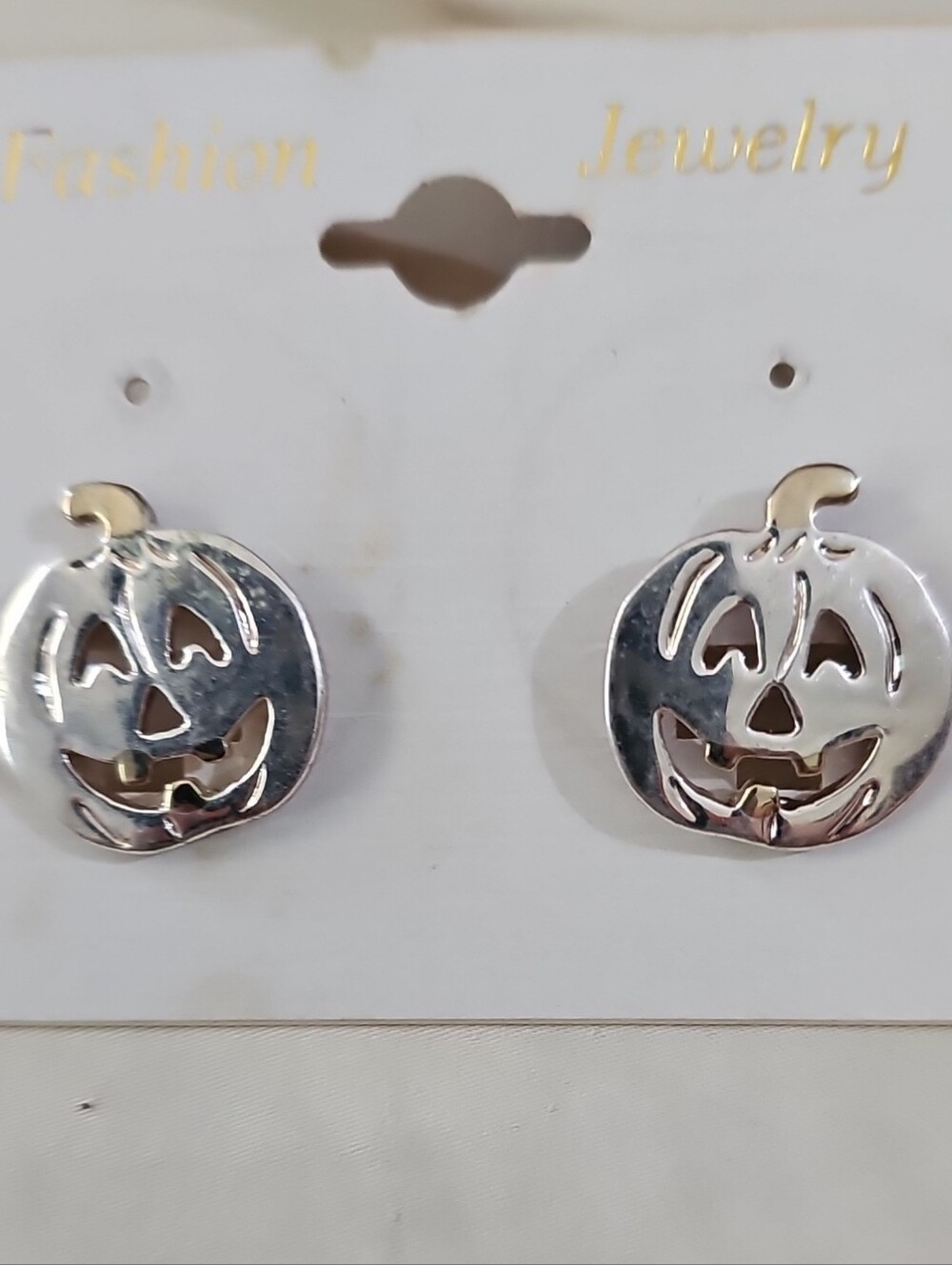 Silver Pumpkin Jack-O'-Lantern Stud Earrings - Seasonal Halloween